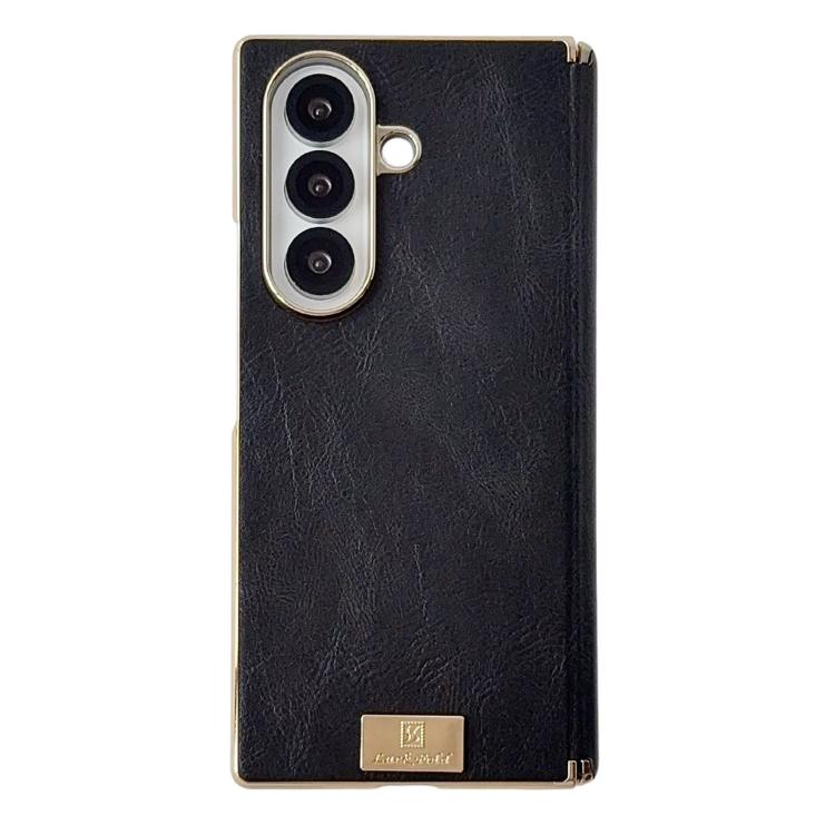 Electroplate Dual Axis Crazy Horse Texture PU Phone Case, For Galaxy Z Fold8 Ultra 5G, For Galaxy Z Fold7, For Galaxy Z Fold6, For Galaxy Z Fold5