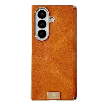 Electroplate Dual Axis Crazy Horse Texture PU Phone Case, For Galaxy Z Fold8 Ultra 5G, For Galaxy Z Fold7, For Galaxy Z Fold6, For Galaxy Z Fold5