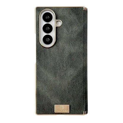 Electroplate Dual Axis Crazy Horse Texture PU Phone Case, For Galaxy Z Fold8 Ultra 5G, For Galaxy Z Fold7, For Galaxy Z Fold6, For Galaxy Z Fold5
