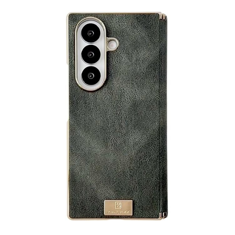 Electroplate Dual Axis Crazy Horse Texture PU Phone Case, For Galaxy Z Fold8 Ultra 5G, For Galaxy Z Fold7, For Galaxy Z Fold6, For Galaxy Z Fold5