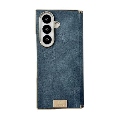 Electroplate Dual Axis Crazy Horse Texture PU Phone Case, For Galaxy Z Fold8 Ultra 5G, For Galaxy Z Fold7, For Galaxy Z Fold6, For Galaxy Z Fold5