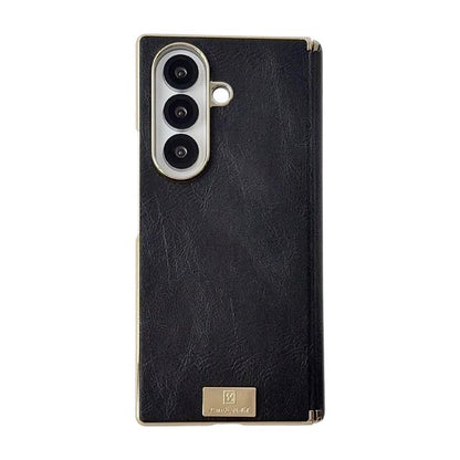 Electroplate Dual Axis Crazy Horse Texture PU Phone Case, For Galaxy Z Fold8 Ultra 5G, For Galaxy Z Fold7, For Galaxy Z Fold6, For Galaxy Z Fold5