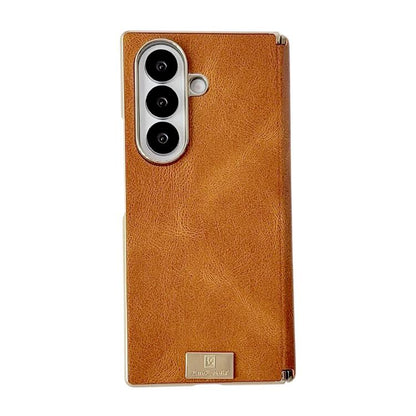 Electroplate Dual Axis Crazy Horse Texture PU Phone Case, For Galaxy Z Fold8 Ultra 5G, For Galaxy Z Fold7, For Galaxy Z Fold6, For Galaxy Z Fold5