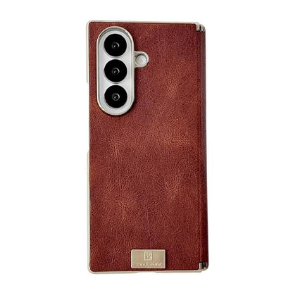 Electroplate Dual Axis Crazy Horse Texture PU Phone Case, For Galaxy Z Fold8 Ultra 5G, For Galaxy Z Fold7, For Galaxy Z Fold6, For Galaxy Z Fold5
