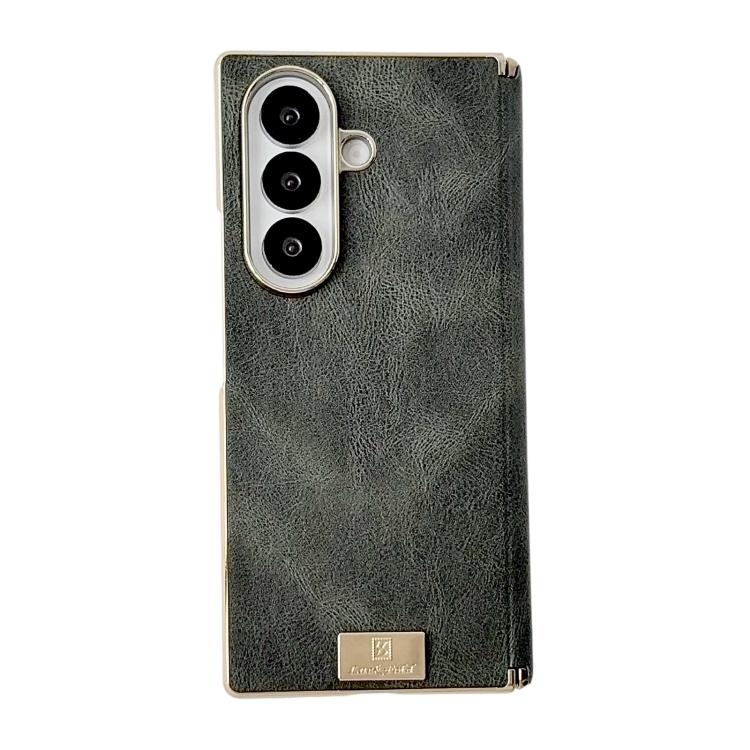 Electroplate Dual Axis Crazy Horse Texture PU Phone Case, For Galaxy Z Fold8 Ultra 5G, For Galaxy Z Fold7, For Galaxy Z Fold6, For Galaxy Z Fold5