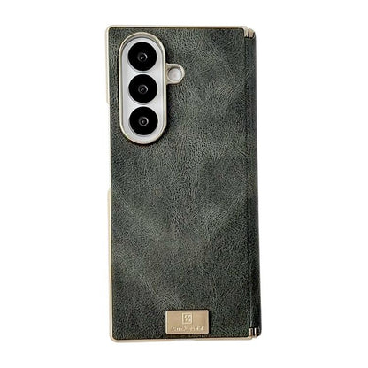 Electroplate Dual Axis Crazy Horse Texture PU Phone Case, For Galaxy Z Fold8 Ultra 5G, For Galaxy Z Fold7, For Galaxy Z Fold6, For Galaxy Z Fold5