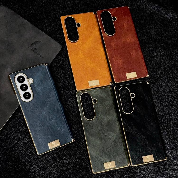 Electroplate Dual Axis Crazy Horse Texture PU Phone Case, For Galaxy Z Fold8 Ultra 5G, For Galaxy Z Fold7, For Galaxy Z Fold6, For Galaxy Z Fold5