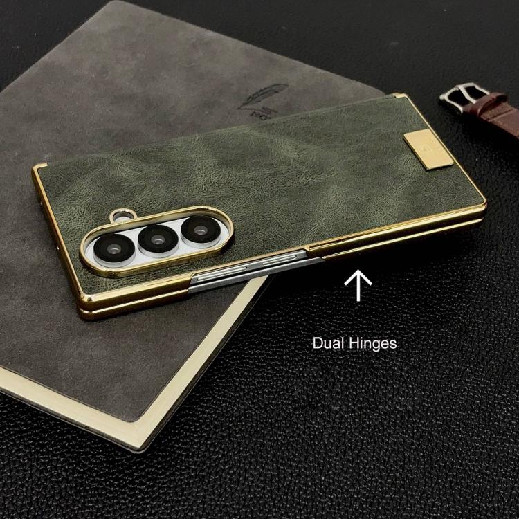 Electroplate Dual Axis Crazy Horse Texture PU Phone Case, For Galaxy Z Fold8 Ultra 5G, For Galaxy Z Fold7, For Galaxy Z Fold6, For Galaxy Z Fold5