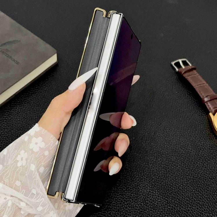 Electroplate Dual Axis Crazy Horse Texture PU Phone Case, For Galaxy Z Fold8 Ultra 5G, For Galaxy Z Fold7, For Galaxy Z Fold6, For Galaxy Z Fold5