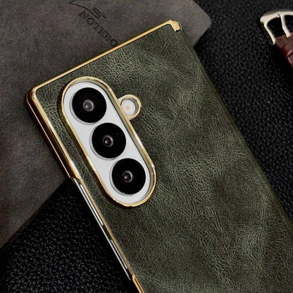 Electroplate Dual Axis Crazy Horse Texture PU Phone Case, For Galaxy Z Fold8 Ultra 5G, For Galaxy Z Fold7, For Galaxy Z Fold6, For Galaxy Z Fold5