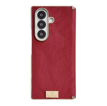 Electroplate Dual Axis Silk Texture PU Phone Case, For Galaxy Z Fold8 Ultra 5G, For Galaxy Z Fold7, For Galaxy Z Fold6, For Galaxy Z Fold5