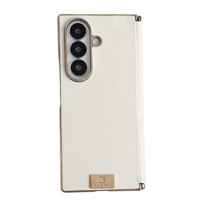 Electroplate Dual Axis Silk Texture PU Phone Case, For Galaxy Z Fold8 Ultra 5G, For Galaxy Z Fold7, For Galaxy Z Fold6, For Galaxy Z Fold5