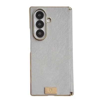 Electroplate Dual Axis Silk Texture PU Phone Case, For Galaxy Z Fold8 Ultra 5G, For Galaxy Z Fold7, For Galaxy Z Fold6, For Galaxy Z Fold5