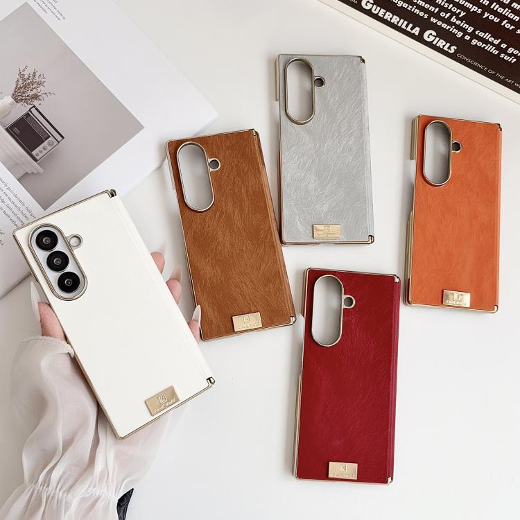 Electroplate Dual Axis Silk Texture PU Phone Case, For Galaxy Z Fold8 Ultra 5G, For Galaxy Z Fold7, For Galaxy Z Fold6, For Galaxy Z Fold5