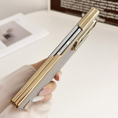 Electroplate Dual Axis Silk Texture PU Phone Case, For Galaxy Z Fold8 Ultra 5G, For Galaxy Z Fold7, For Galaxy Z Fold6, For Galaxy Z Fold5