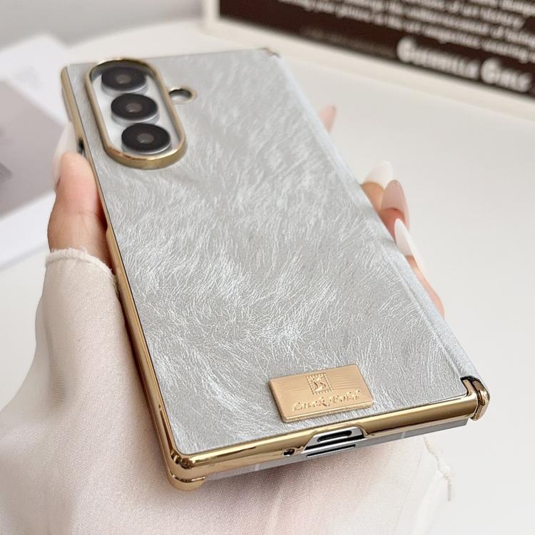 Electroplate Dual Axis Silk Texture PU Phone Case, For Galaxy Z Fold8 Ultra 5G, For Galaxy Z Fold7, For Galaxy Z Fold6, For Galaxy Z Fold5