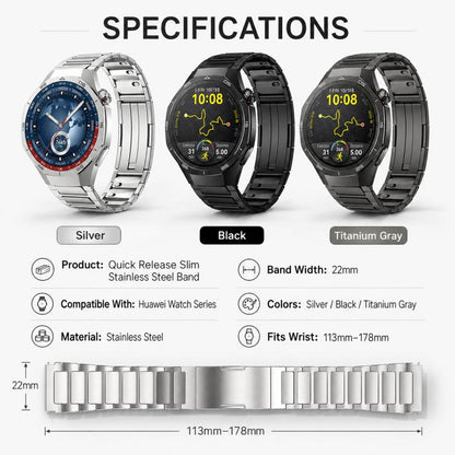 Thin H-Shape Folding Clasp Quick Release Stainless Steel Watch Band, 22mm