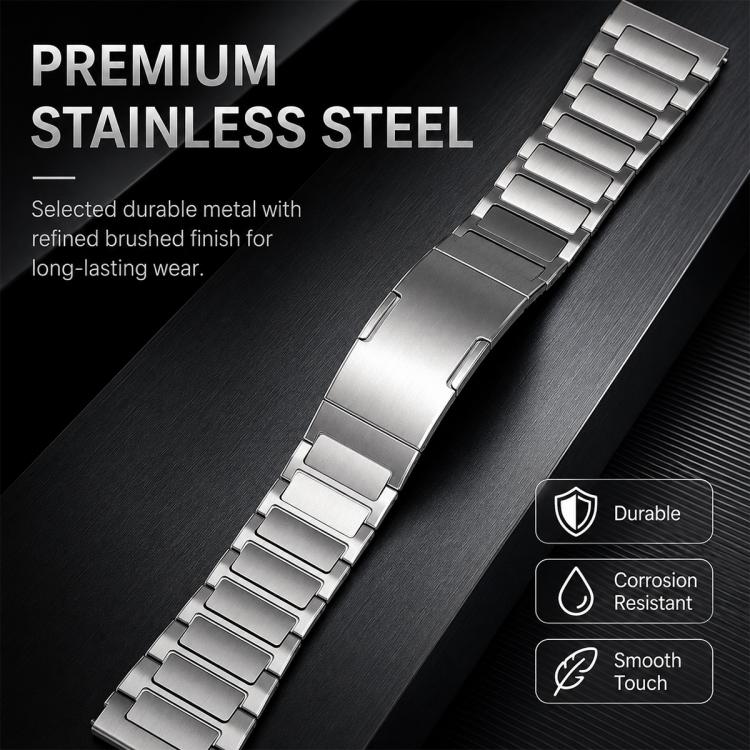 Thin H-Shape Folding Clasp Quick Release Stainless Steel Watch Band, 22mm