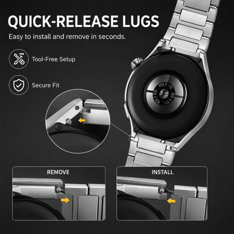 Thin H-Shape Folding Clasp Quick Release Stainless Steel Watch Band, 22mm