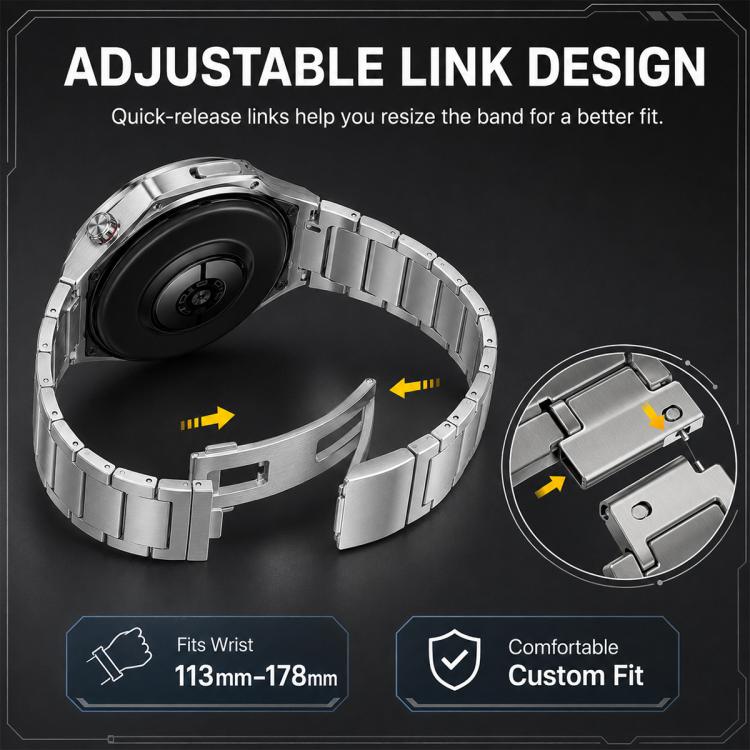 Thin H-Shape Folding Clasp Quick Release Stainless Steel Watch Band, 22mm
