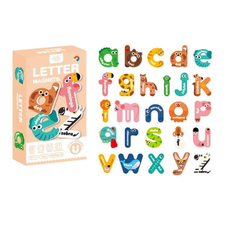 Kids Early Education Magnetic Refrigerator Puzzle Educational Toy, 26pcs Letter, Animals, Cars, Numbers, 26pcs Lowercase