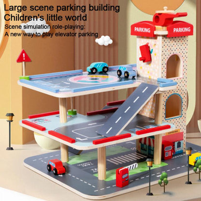 Children Wooden Pretend Play Simulation 3-tier Parking Lot