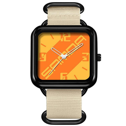 SANDA 3261 Montre Quarz Décontractée Colorée, Étanche 5ATM pour Étudiant, Nylon Beige, Nylon Noir, Nylon Vert