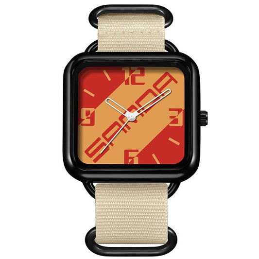 SANDA 3261 Montre Quarz Décontractée Colorée, Étanche 5ATM pour Étudiant, Nylon Beige, Nylon Noir, Nylon Vert