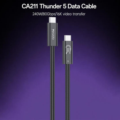 Yesido CA211 240W 16K 60Hz Type-C to Type-C Thunderbolt 5 Full Function Data Cable, 1m
