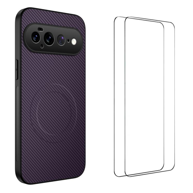 WANLONFENG TQ1 Series Magnetic Carbon Fiber Texture Phone Case with 2pcs Screen Films, For Google Pixel 11 Pro XL, For Google Pixel 11, For Google Pixel 11 Pro