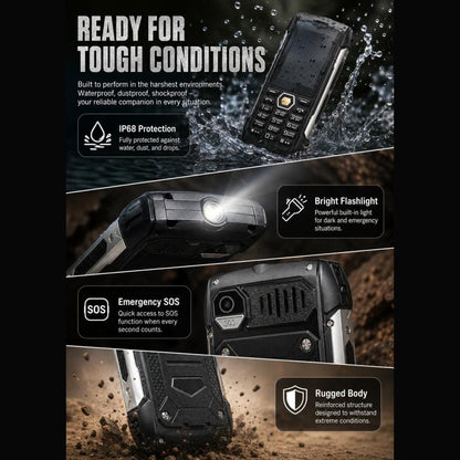HP288 IP68 Rugged Phone, 2.8 inch, 4000mAh Battery, Network: 2G, BT, FM, SOS, Torch, Russian Keyboard, EU Plug, US Plug, UK Plug, AU Plug