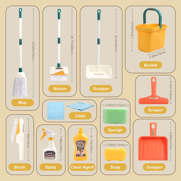 Children Pretend Play Simulation Mini Cleaning Kit, 6801-49 12pcs / Set, 12pcs / Set, 10pcs / Set