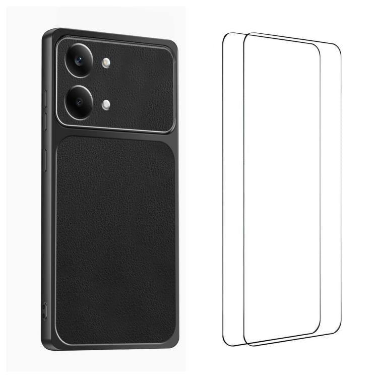 WANLONFENG Lambskin Texture PC TPU Phone Case with 2pcs Screen Films, For Redmi Turbo 5 Max/Poco X8 Pro Max, For Redmi Turbo 5 5G / Poco X8 Pro 5G, For Redmi Note 15 Pro+ 5G Global, For Redmi Note 15 5G Global 164mm, For Redmi K90 Pro Max / Poco F8 Ult...