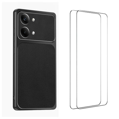 WANLONFENG Lambskin Texture PC TPU Phone Case with 2pcs Screen Films, For Redmi Turbo 5 Max/Poco X8 Pro Max, For Redmi Turbo 5 5G / Poco X8 Pro 5G, For Redmi Note 15 Pro+ 5G Global, For Redmi Note 15 5G Global 164mm, For Redmi K90 Pro Max / Poco F8 Ult...