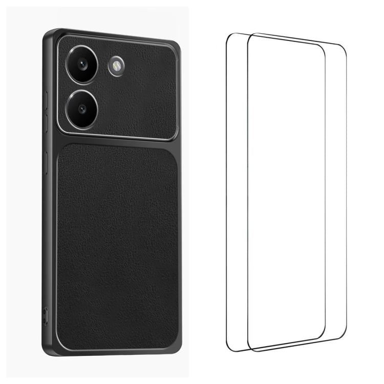 WANLONFENG Lambskin Texture PC TPU Phone Case with 2pcs Screen Films, For Redmi Turbo 5 Max/Poco X8 Pro Max, For Redmi Turbo 5 5G / Poco X8 Pro 5G, For Redmi Note 15 Pro+ 5G Global, For Redmi Note 15 5G Global 164mm, For Redmi K90 Pro Max / Poco F8 Ult...