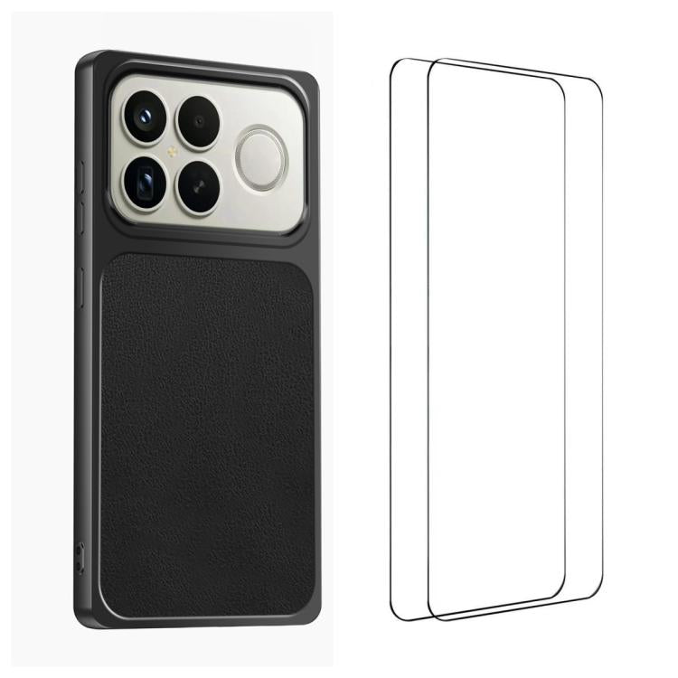 WANLONFENG Lambskin Texture PC TPU Phone Case with 2pcs Screen Films, For Redmi Turbo 5 Max/Poco X8 Pro Max, For Redmi Turbo 5 5G / Poco X8 Pro 5G, For Redmi Note 15 Pro+ 5G Global, For Redmi Note 15 5G Global 164mm, For Redmi K90 Pro Max / Poco F8 Ult...