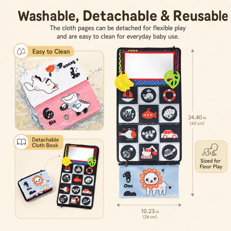 Early Childhood Education Foldable Cloth Book Toy with Distorting Mirror, Number, Number+4-page Cloth Book, Number+4-page Dinosaur Book&Teether, Number+4-page Animals Book&Teether, Letter, Letter+4-page Cloth Book, Letter+3-page Cloth Book             ...