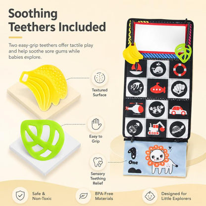 Early Childhood Education Foldable Cloth Book Toy with Distorting Mirror, Number, Number+4-page Cloth Book, Number+4-page Dinosaur Book&Teether, Number+4-page Animals Book&Teether, Letter, Letter+4-page Cloth Book, Letter+3-page Cloth Book             ...