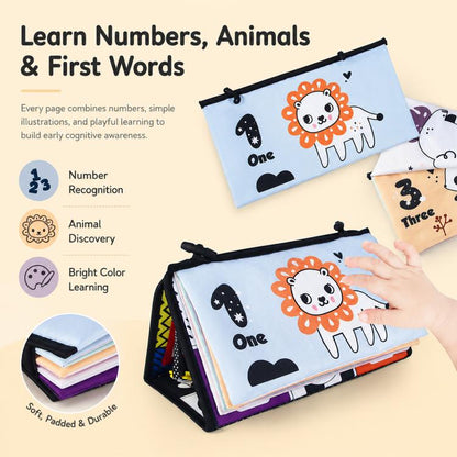 Early Childhood Education Foldable Cloth Book Toy with Distorting Mirror, Number, Number+4-page Cloth Book, Number+4-page Dinosaur Book&Teether, Number+4-page Animals Book&Teether, Letter, Letter+4-page Cloth Book, Letter+3-page Cloth Book             ...