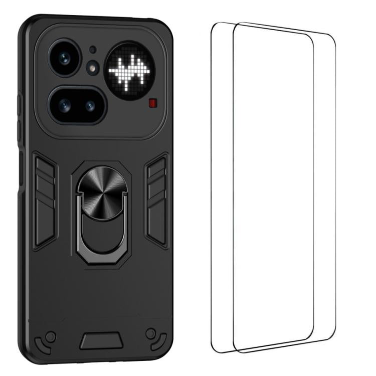 WANLONFENG Armor Kickstand Shockproof Phone Case with 2pcs Screen Films, For Nothing Phone 4a Pro, For Nothing Phone 4a, For Nothing Phone 3a Lite