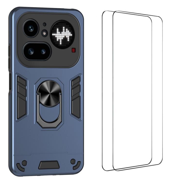 WANLONFENG Armor Kickstand Shockproof Phone Case with 2pcs Screen Films, For Nothing Phone 4a Pro, For Nothing Phone 4a, For Nothing Phone 3a Lite