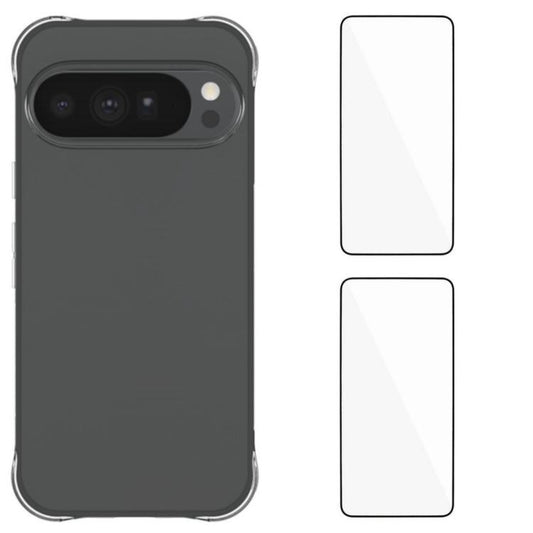 WANLONFENG Transparent Four-Corner Shockproof TPU Phone Case with 2pcs Screen Films, For Google Pixel 11 Pro XL, For Google Pixel 11, For Google Pixel 11 Pro, For Google Pixel 10a, For Google Pixel 9a, For Google Pixel 9 Pro XL, For Google Pixel 9 Pro