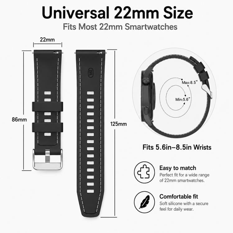xDfind Stitching Silicone Sport Watch Band, 22mm