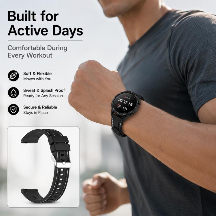 xDfind Stitching Silicone Sport Watch Band, 22mm
