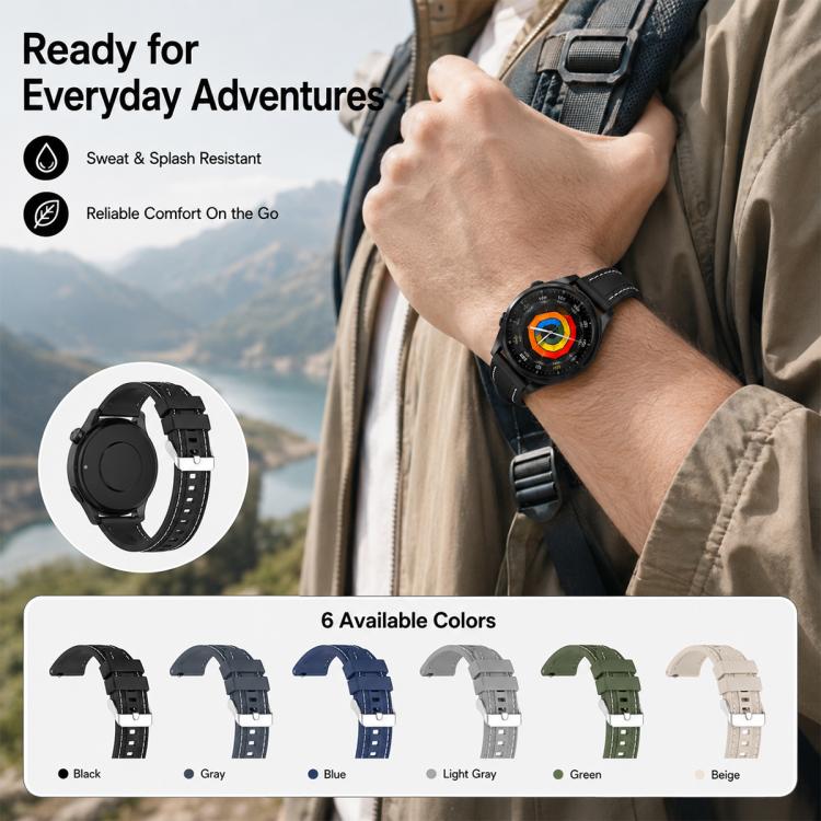 xDfind Stitching Silicone Sport Watch Band, 22mm