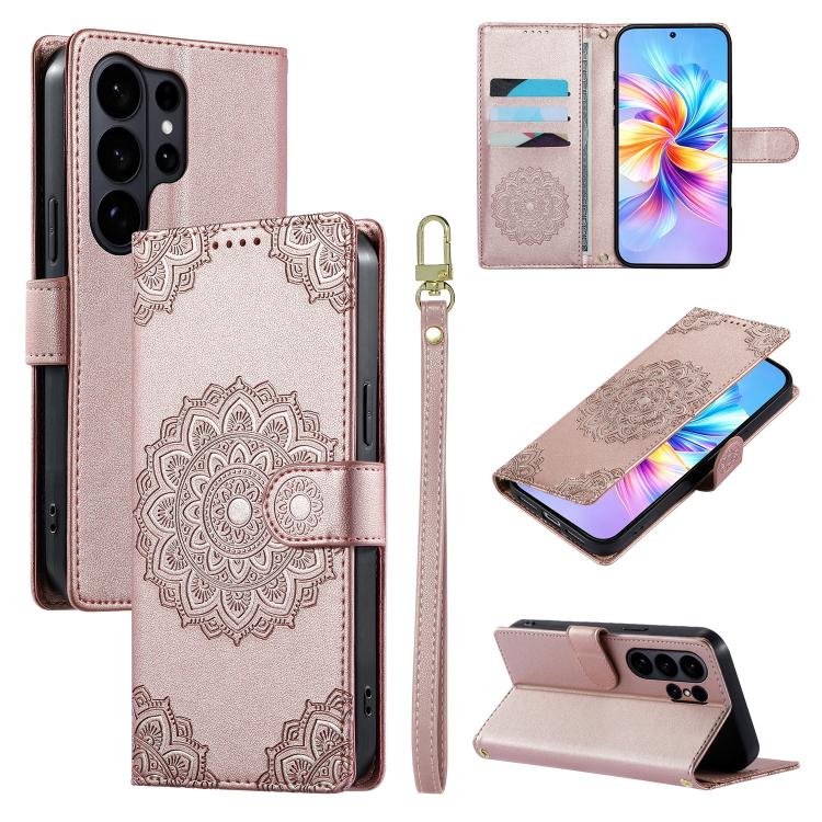 Totem Embossed Magnetic Closure Vegan Leather Phone Case with Strap, For Galaxy S26+ 5G, For Galaxy S26 Edge 5G, For Galaxy S26 Ultra 5G, For Galaxy S26 5G, For Galaxy S25 FE 5G, For Galaxy S25 Edge 5G, For Galaxy S25 5G / S24 5G                       ...