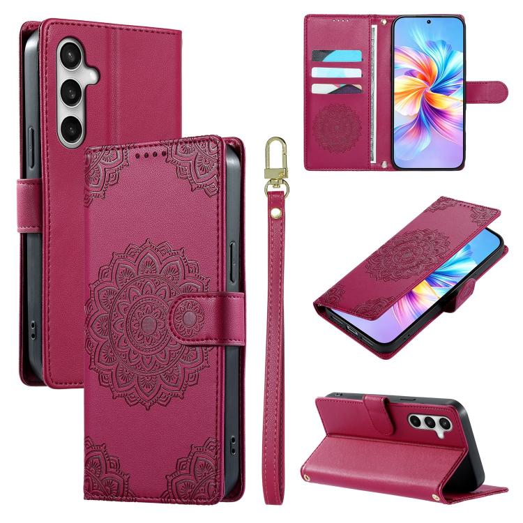 Totem Embossed Magnetic Closure Vegan Leather Phone Case with Strap, For Galaxy S26+ 5G, For Galaxy S26 Edge 5G, For Galaxy S26 Ultra 5G, For Galaxy S26 5G, For Galaxy S25 FE 5G, For Galaxy S25 Edge 5G, For Galaxy S25 5G / S24 5G                       ...