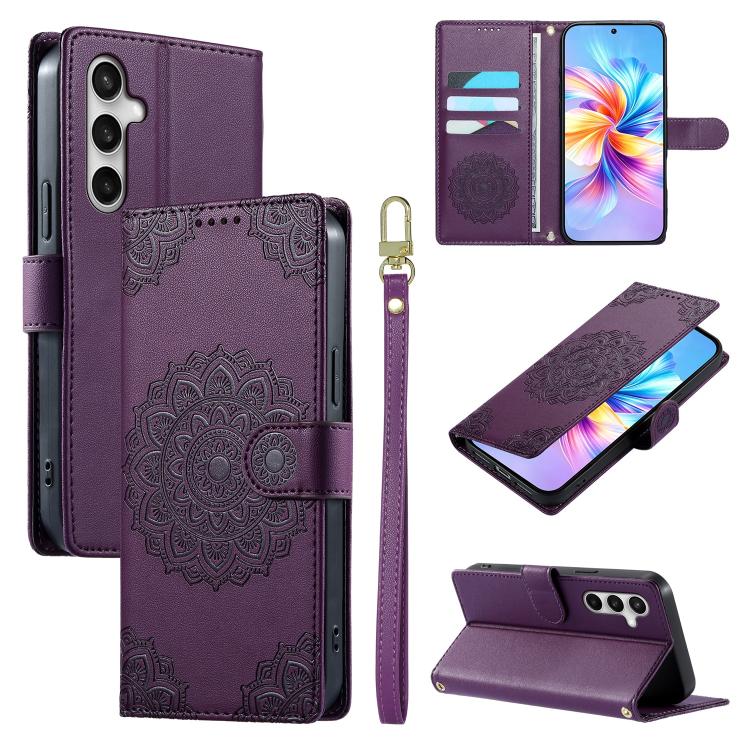 Totem Embossed Magnetic Closure Vegan Leather Phone Case with Strap, For Galaxy S26+ 5G, For Galaxy S26 Edge 5G, For Galaxy S26 Ultra 5G, For Galaxy S26 5G, For Galaxy S25 FE 5G, For Galaxy S25 Edge 5G, For Galaxy S25 5G / S24 5G                       ...