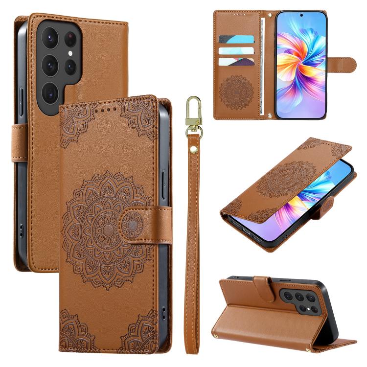 Totem Embossed Magnetic Closure Vegan Leather Phone Case with Strap, For Galaxy S26+ 5G, For Galaxy S26 Edge 5G, For Galaxy S26 Ultra 5G, For Galaxy S26 5G, For Galaxy S25 FE 5G, For Galaxy S25 Edge 5G, For Galaxy S25 5G / S24 5G                       ...