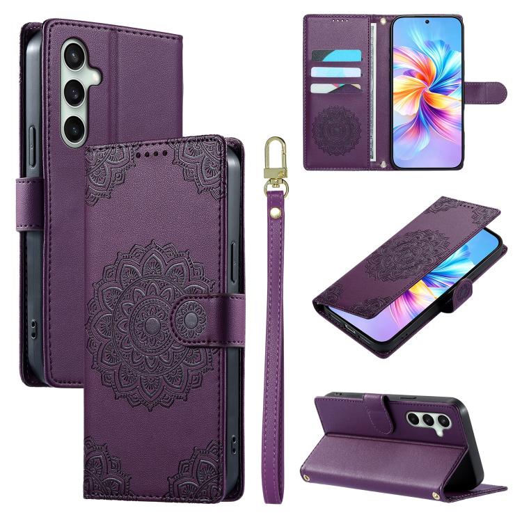 Totem Embossed Magnetic Closure Vegan Leather Phone Case with Strap, For Galaxy S26+ 5G, For Galaxy S26 Edge 5G, For Galaxy S26 Ultra 5G, For Galaxy S26 5G, For Galaxy S25 FE 5G, For Galaxy S25 Edge 5G, For Galaxy S25 5G / S24 5G                       ...